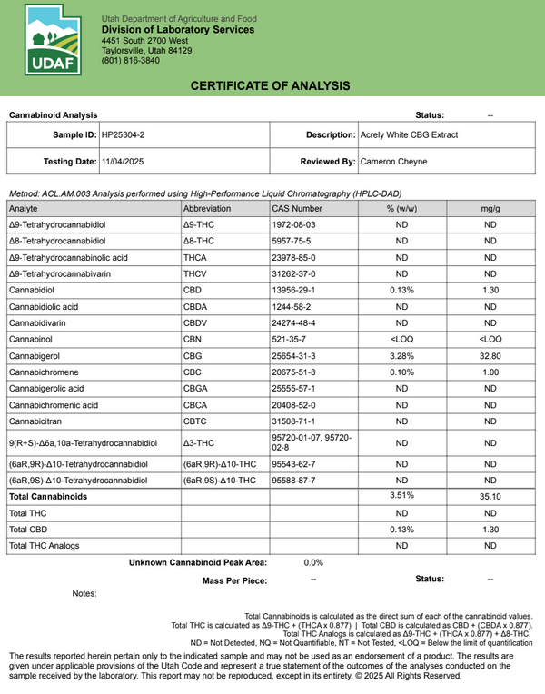 1000 MG White CBG Extract | Acrely Farms